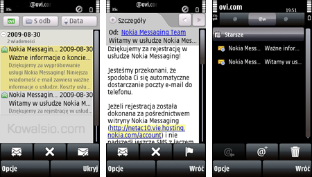 OVI Mail w Nokia Messaging i widoku Wiadomości