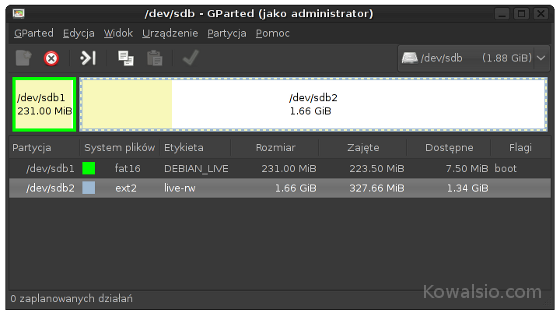 Debian Live USB - gparted