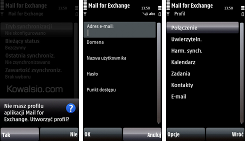 Tworzenie profilu Mail for Exchange