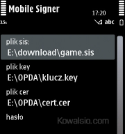 Mobile Siger - podpisywanie aplikacji game.sis w folderze download