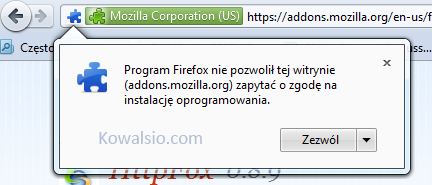 Wyrażenie zgody na instalację HttpFox w programie Firefox