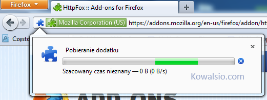 Pobieranie dodatku HttpFox przez program Firefox
