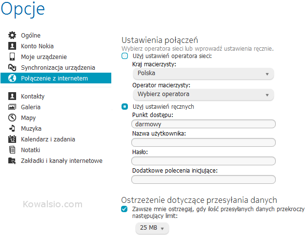 Nokia Suite - konfiguracja punktu dostępowego