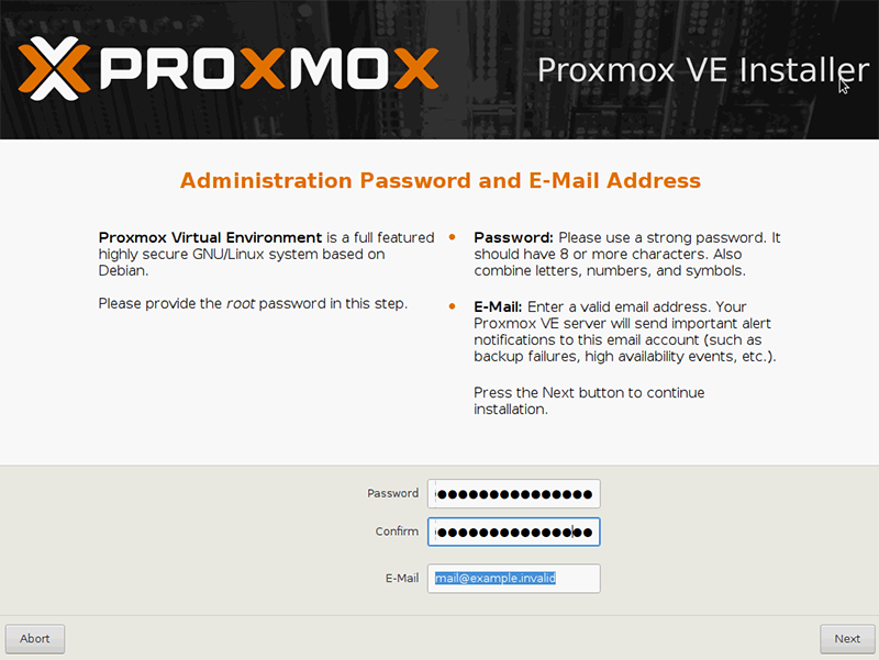 Instalacja Proxmox - ustawienie haseł